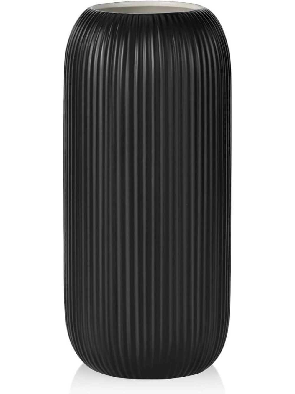 Modern Small Black Ceramic Vase Flowers Ribbed Textured Farmhouse Home Livings